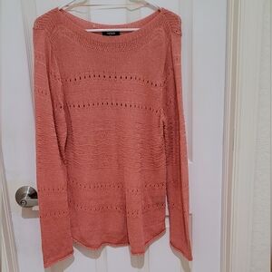NWOT Premise Studio Lighy Orange Knitted Raw Hem Crew Neck Sweater